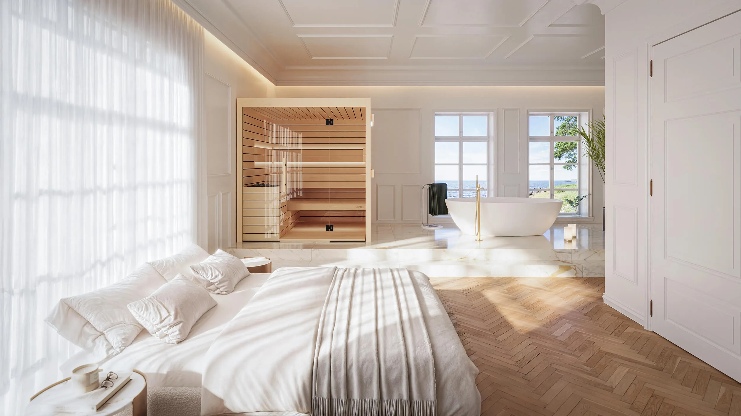 Auroom Lumina indoor sauna in a contemporary home wellness space