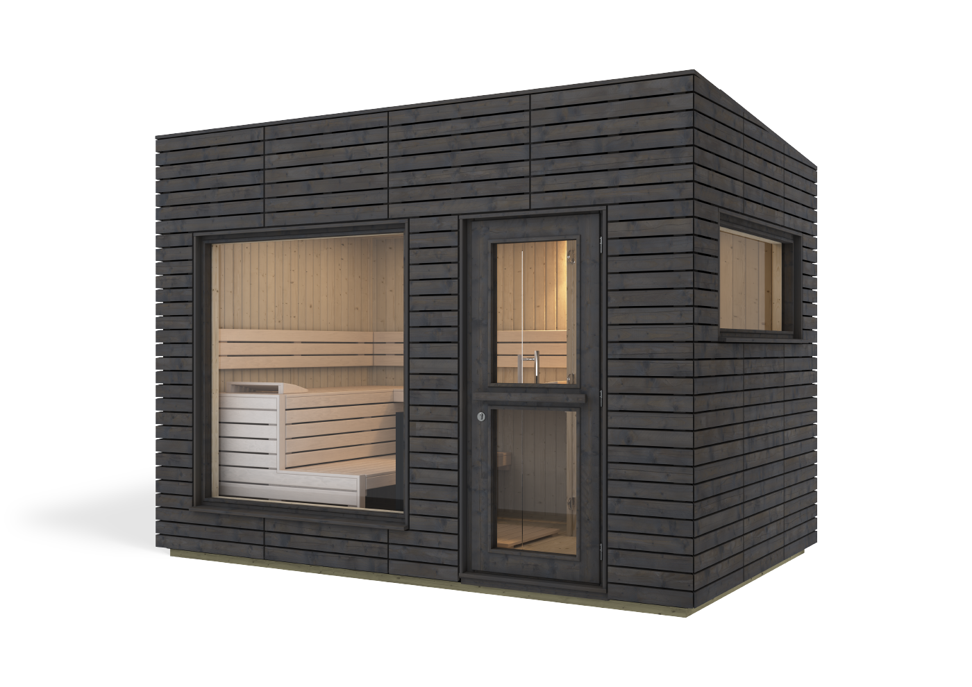 Harvia Alpina Large Full Glass Outdoor Sauna — full cabin including roof and base