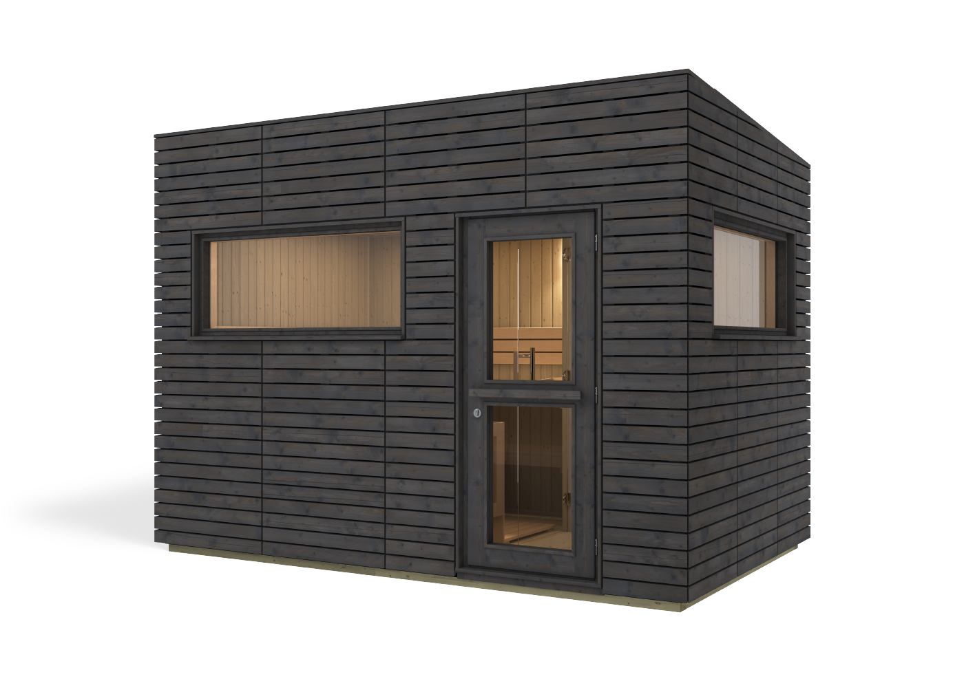 Harvia Alpina Large Half Glass Outdoor Sauna — full cabin including roof and base